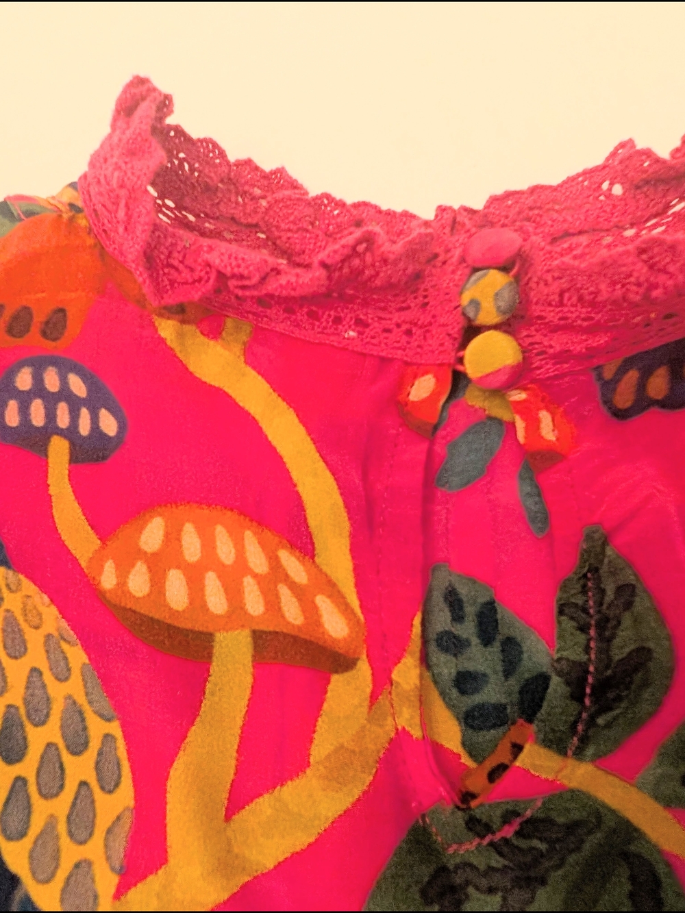 Farm Rio Deep Fuchsia Floral Lace-Trim Blouse (Floral Yard Blush) XS / S - Picture 7 of 8